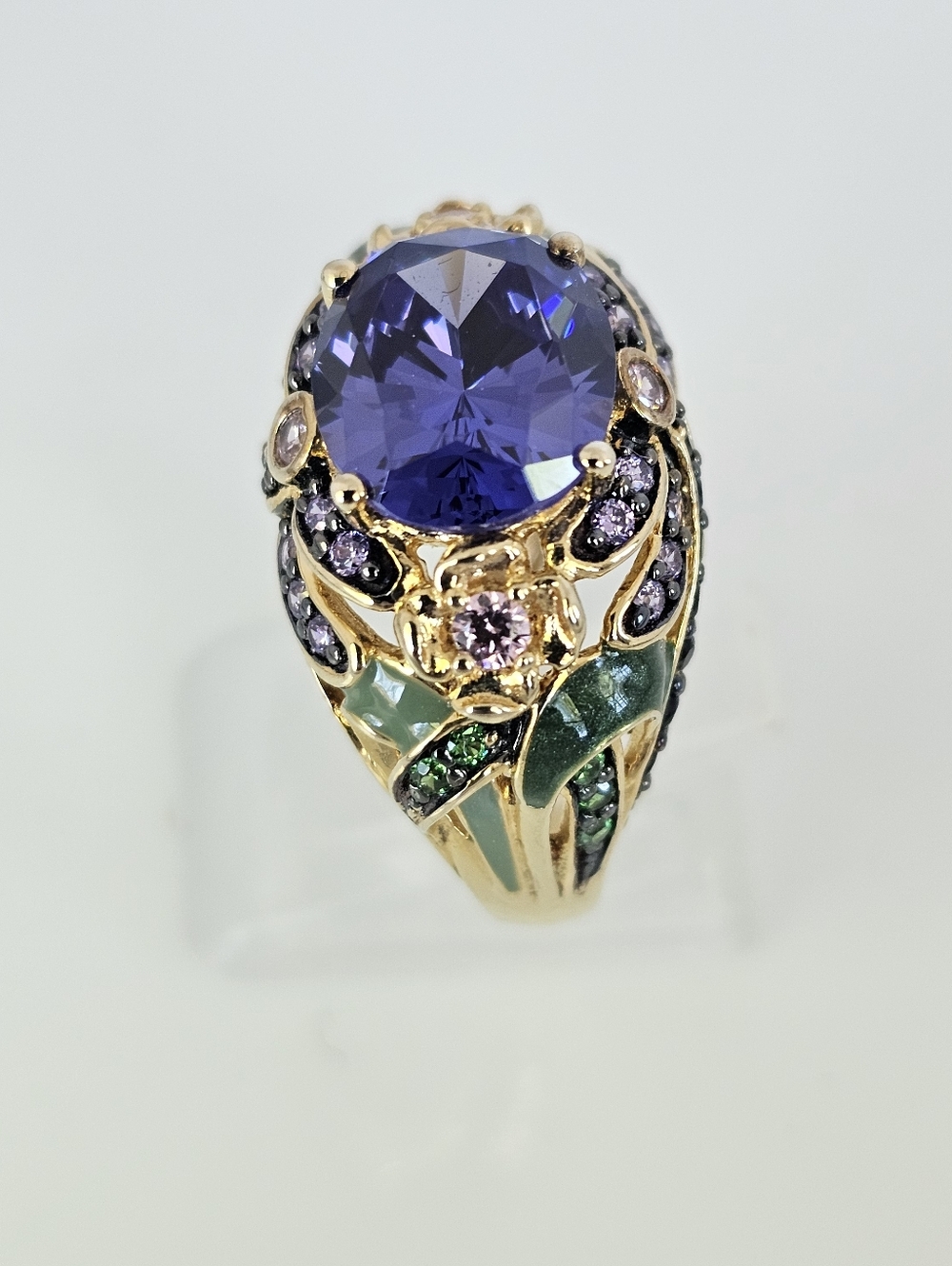 Retired Gold Vermeil Tanzanite, Pink Sapphires & Enamel Dragonfly Ring Sz 8! - Picture 3 of 8